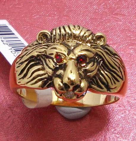 RUBY EYED LIONS HEAD MENS BAND RING-sz 12